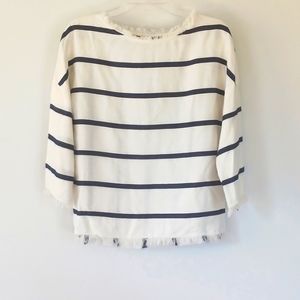 zara basic white with blue strips top